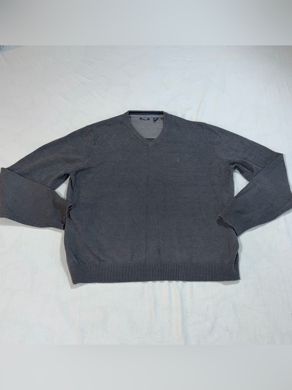 IZOD Men’s XXL Gray V-Neck Cotton Blend Sweater Pullover Classic B62